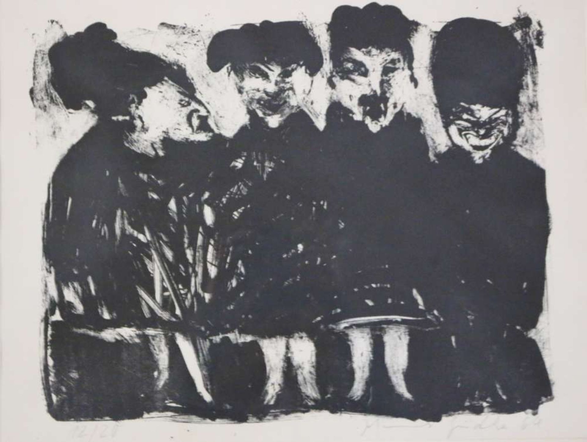 Johannes GRÜTZKE (1937-2017), Lithographie, ''Vier alte Tanten'' 1964.