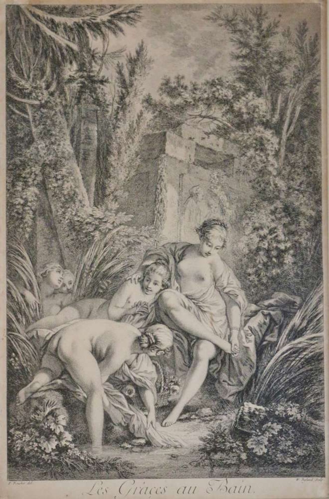 William Wynne RYLAND (1732-1783) nach François BOUCHER (1703-1770), Les Graces au Bain, Radierung.