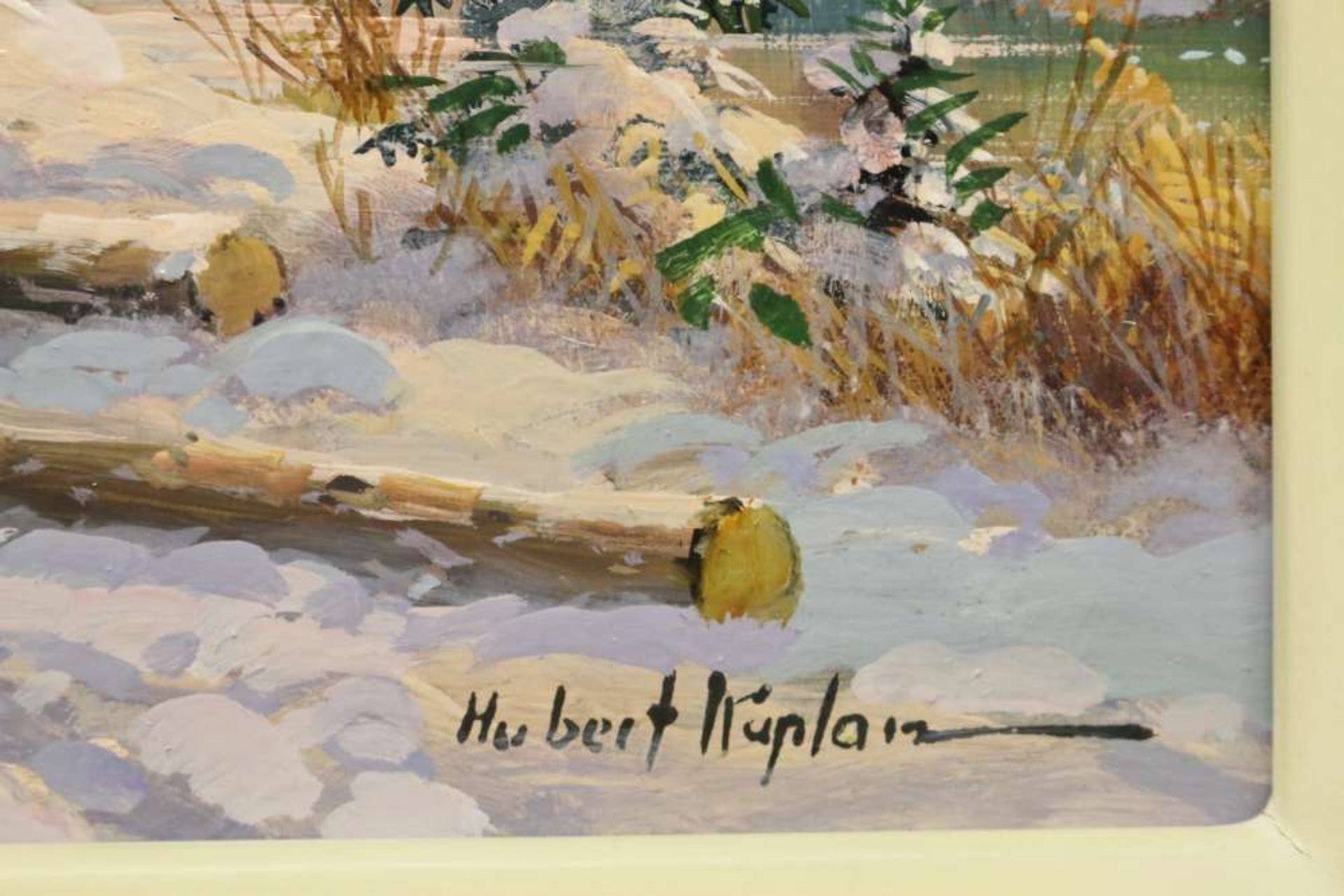 Hubert KAPLAN (1940), Öl auf Holz, winterlicher Wald mit Holzfällern. - Image 3 of 5