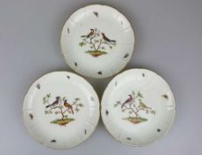 3 flache Schalen, wohl Ludwigsburg, ohne Markung, Vogeldekor.