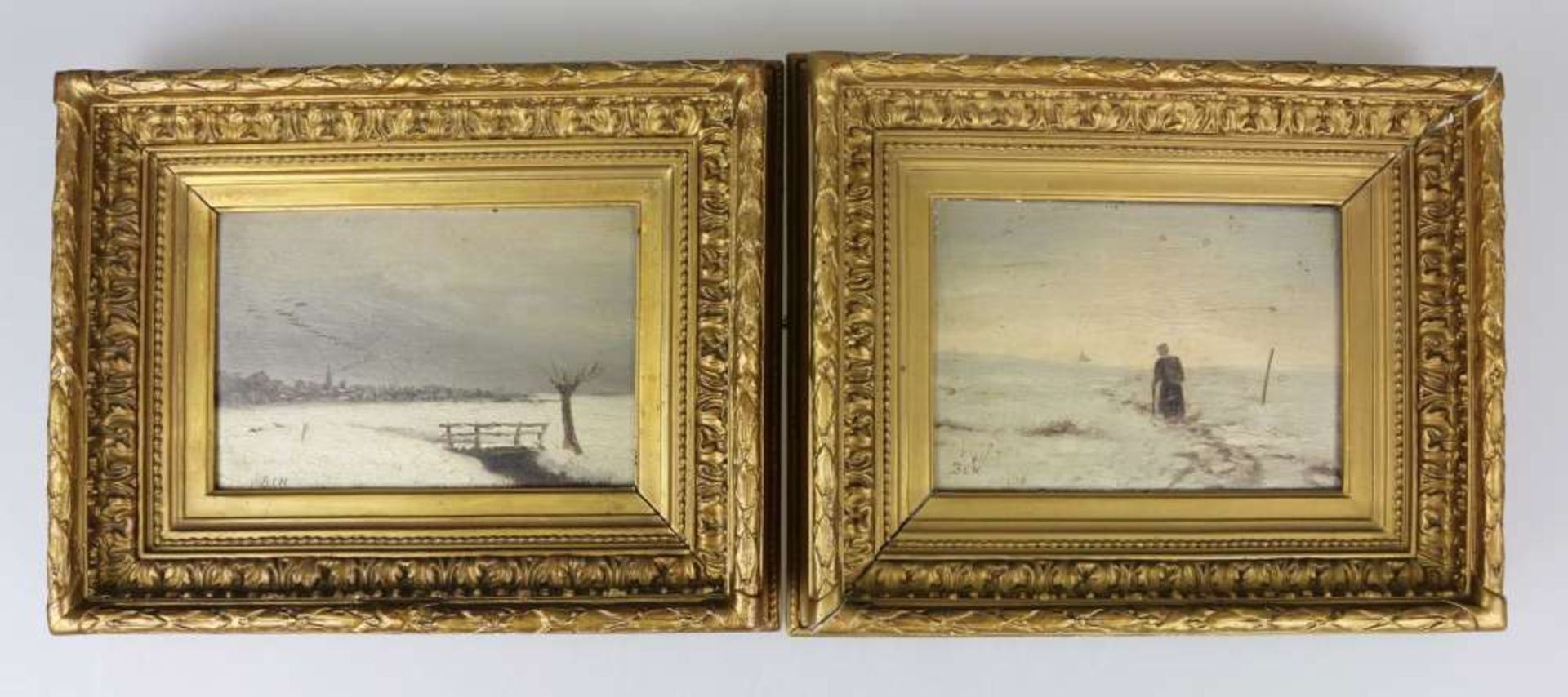 Paar Landschaftsbilder, Öl auf Holz, 19. /20. Jh., monogrammiert BLH.