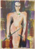 Elvira BACH (1951), Gouache, Bleistift, Acryl, u.re. sign. u. dat. 89, weibl. Akt, 29,5 x 21 cm, im