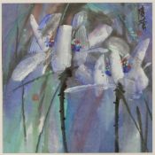 LIU GUANYUN (1962), Aquarell, signiert, ''Weiße Blüten'', Maße: 39,5x39,5 cm.