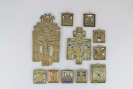 9 Bronze-Ikonen und 2 Bronze-Kruzifixe