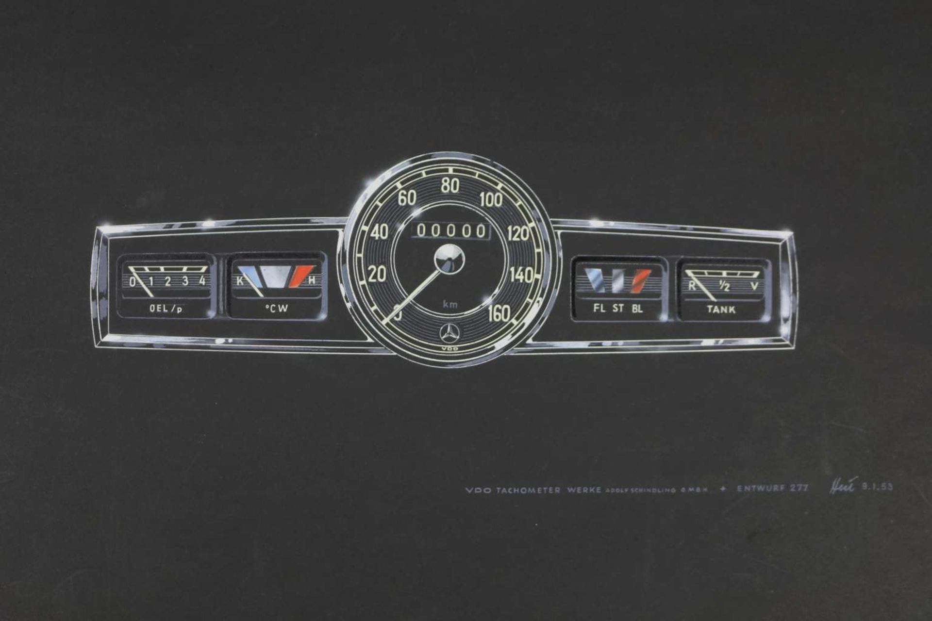 Entwurf des Armaturenbrettes für Mercedes 1953