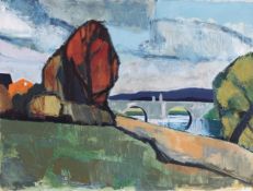 Landschaftsmaler (20. Jh.), "Sommerliche Flusslandschaft", Öl auf Leinwand, 60 x 80 cm