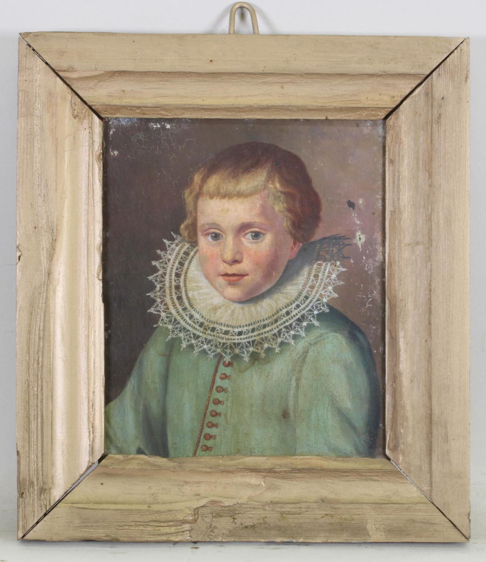 Porträtmaler (19. Jh.), "Knabenbildnis", Öl auf Metall, 15 x 12 cm, kleine Bereibungen und Farbab - Image 2 of 3