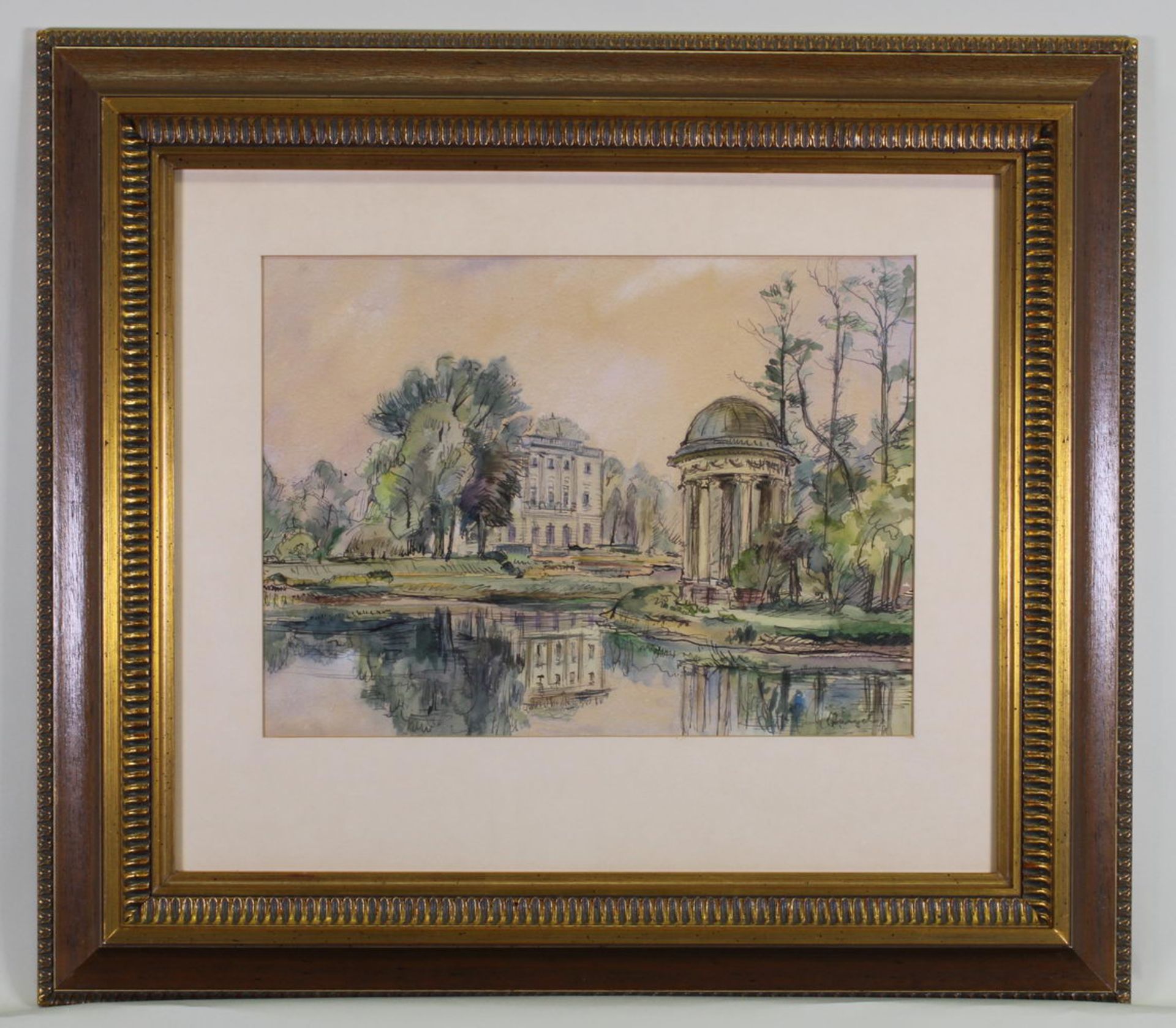 Deutscher Maler (Mitte 20. Jh.), "Schlosspark Lützschena in Leipzig", aquarellierte Federzeichnung - Image 2 of 3