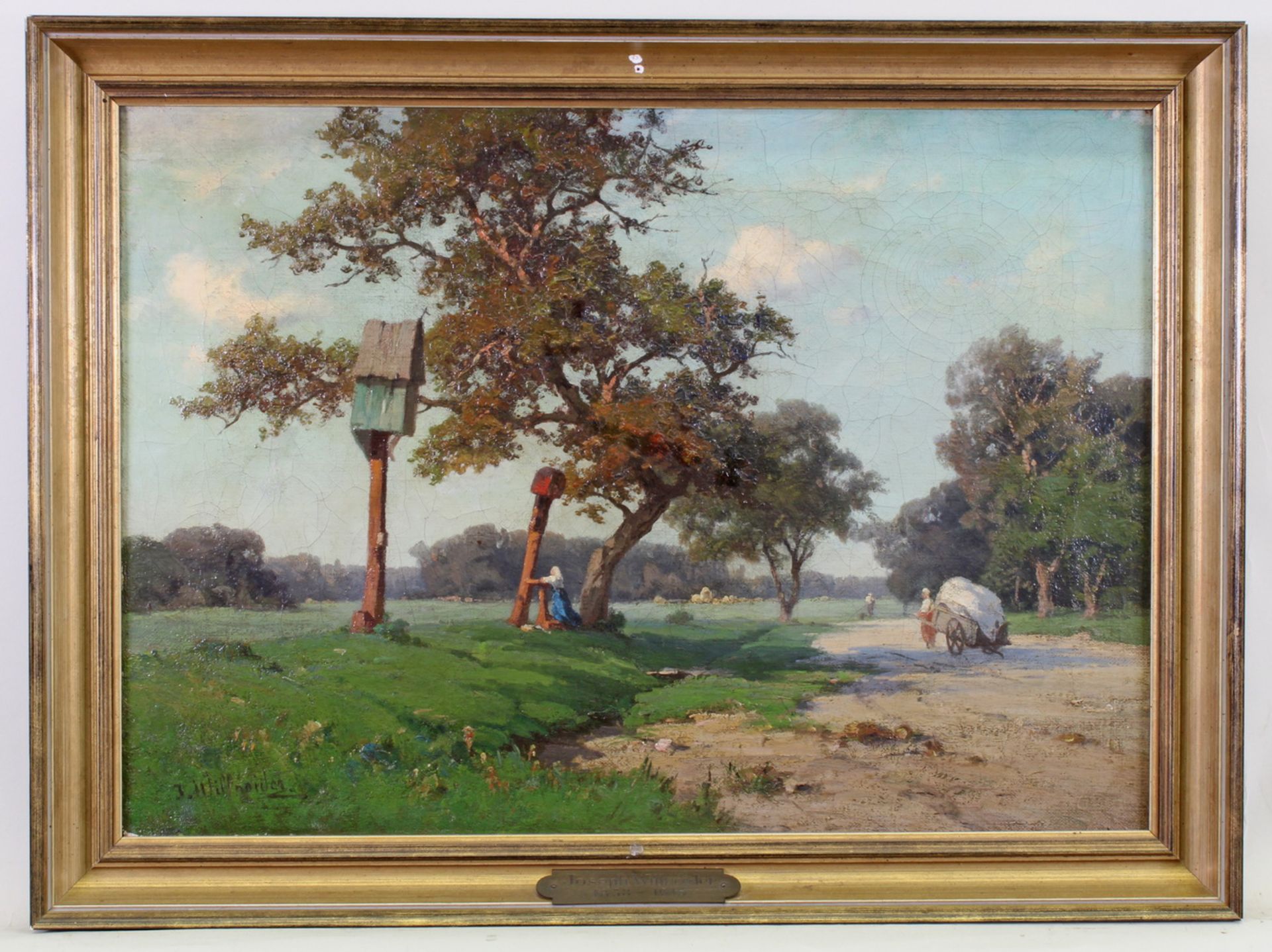 Willroider, Josef (1838 Villach - 1915 München), "Landschaft mit Andachtsbild und Bauern", Öl auf - Image 2 of 4