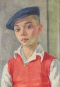 Unbekannter Maler (1. Hälfte 20. Jh.), "Junge mit Kappe", Öl auf Leinwand, verso altes Etikett de