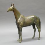 Bronze, grünbraun patiniert, das Pferd "Halla", 45 cm hoch, 50 cm lang, Gießerstempel Guss Strehl