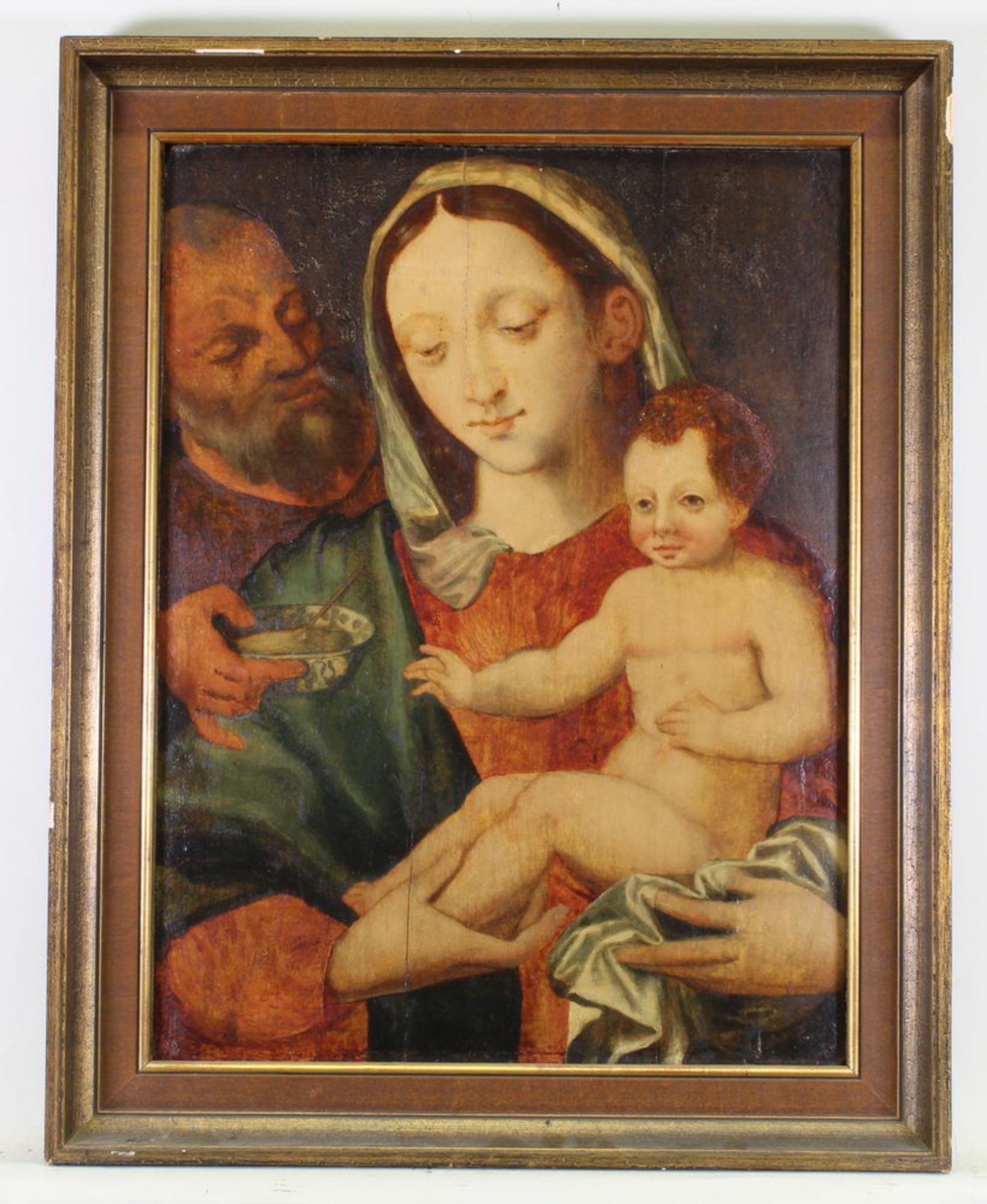 Niederländischer Meister (wohl 16. Jh.), "Heilige Familie", Öl auf Holz, 52 x 39 cm, verschmutzt, - Image 2 of 3