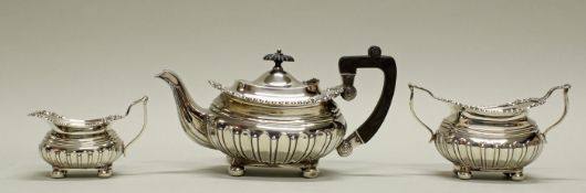 Teekanne, Sahnegießer, Zuckerschale, Silber 925, Sheffield, 1917, Joseph Rodgers & Sons, teils inn