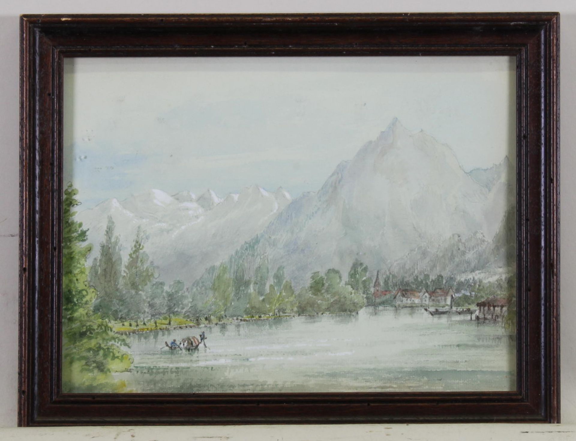 Englischer Maler (2. Hälfte 19. Jh.), "Partie am Thunersee", Aquarell mit Gouache auf Papier, unte - Bild 2 aus 3