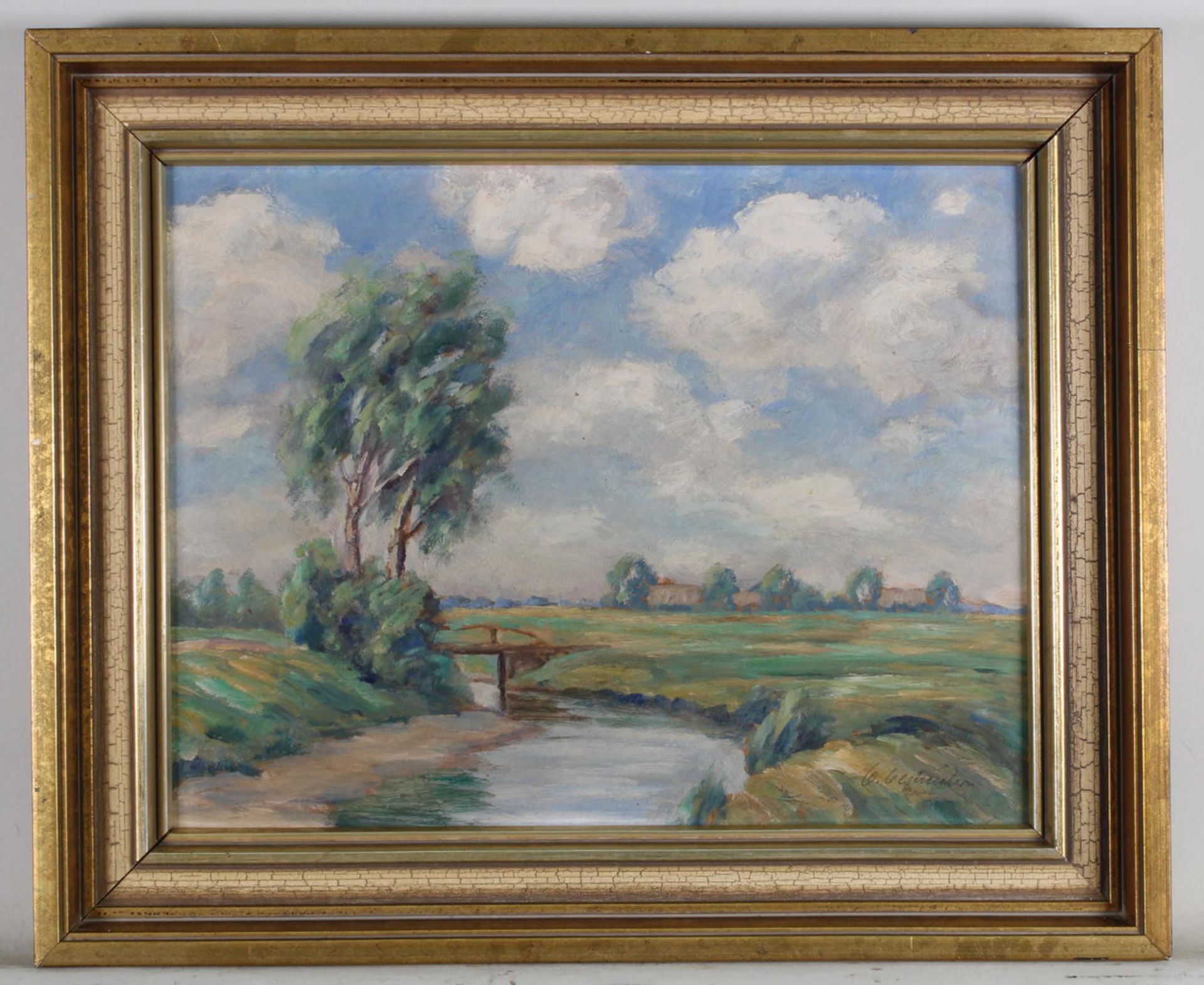 Oestreicher, Oskar (20. Jh), 3 Landschaften, Öl auf Sperrholz, jeweils signiert, ca. 30 x 35 cm, e - Image 2 of 9