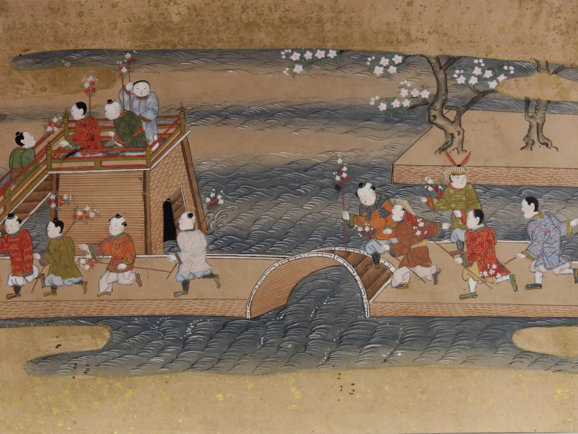 12 Malereien, "Figuren in Landschaft oder Palastanlage", Japan, spätes 19. Jh., Farbe und Gold auf - Bild 8 aus 12