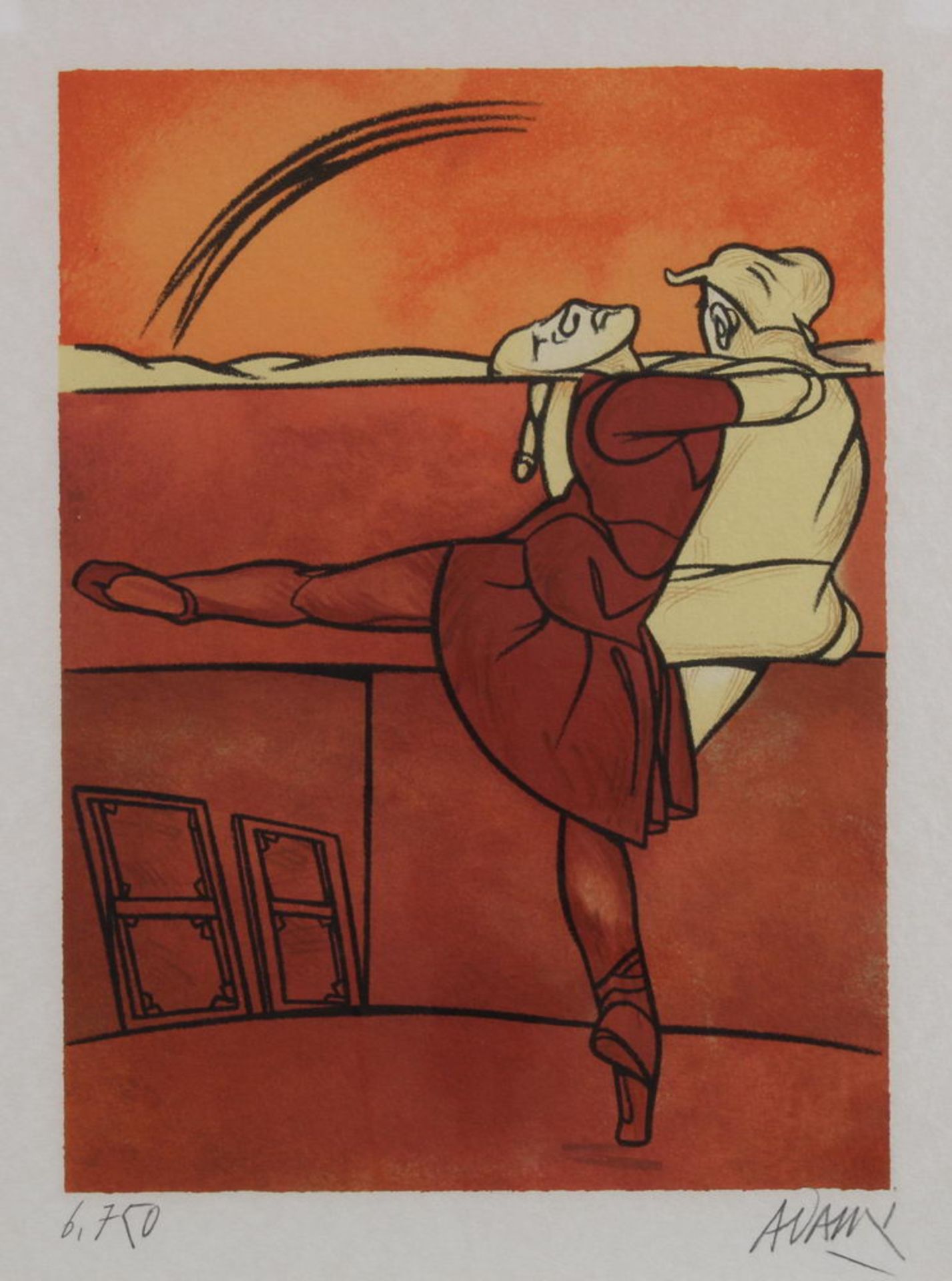 Adami, Valerio (geb. 1935), "Balletszene", Farblithografie auf Papier, nummeriert und signiert unte