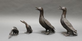 4 Bronzen, "Enten", 20. Jh., 10 cm bis 34 cm hoch