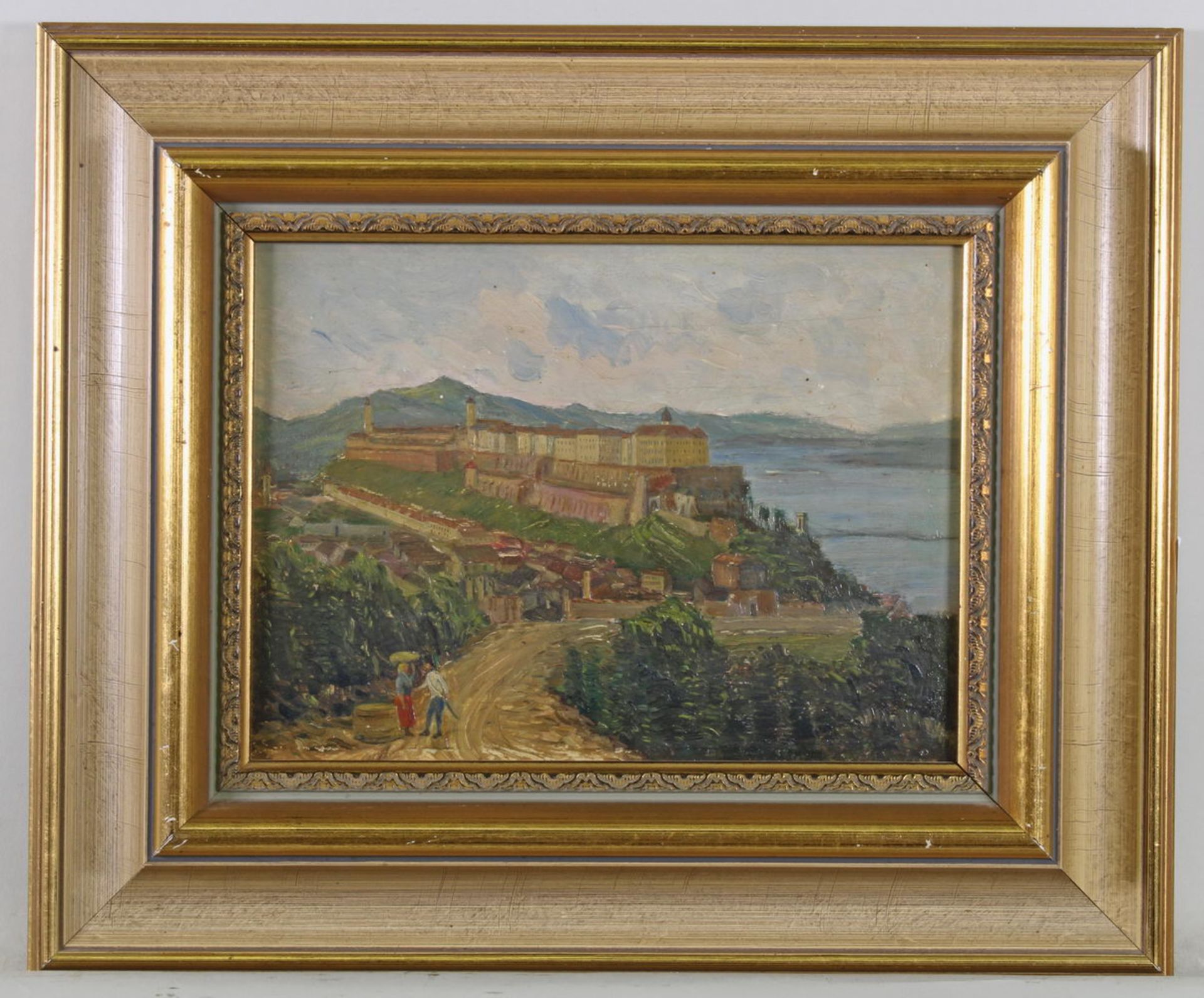 Landschaftsmaler (19. Jh.), "Blick auf den Burgpalast in Budapest", Öl auf Holz, 18 x 23.5 cm, ver - Image 2 of 4