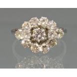 Ring, WG 750, 13 Brillanten zus. ca. 1.61 ct., etwa w/vsi, 3 g, RM 18