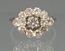 Ring, WG 750, 13 Brillanten zus. ca. 1.61 ct., etwa w/vsi, 3 g, RM 18