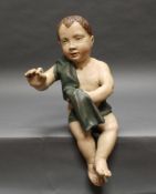 Skulptur, Holz geschnitzt, "Christuskind mit Draperie", wohl Italien 18. Jh., Fassung übergangen,