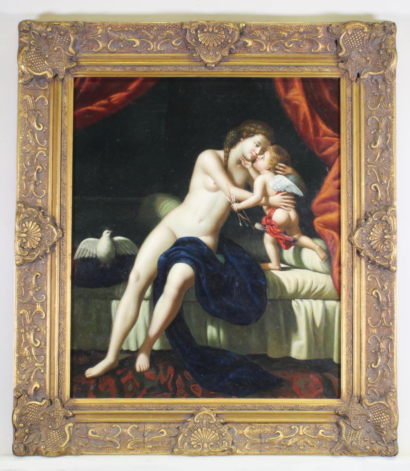 Unbekannter Maler (20. Jh.), "Venus und Amor", Öl auf Leinwand, im alten Stil, 60 x 50 cm - Image 2 of 4