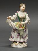 Porzellanfigur, "Mädchen mit Blütenkorb", Meissen, Schwertermarke, 1. Wahl, Modellnummer 2, polyc