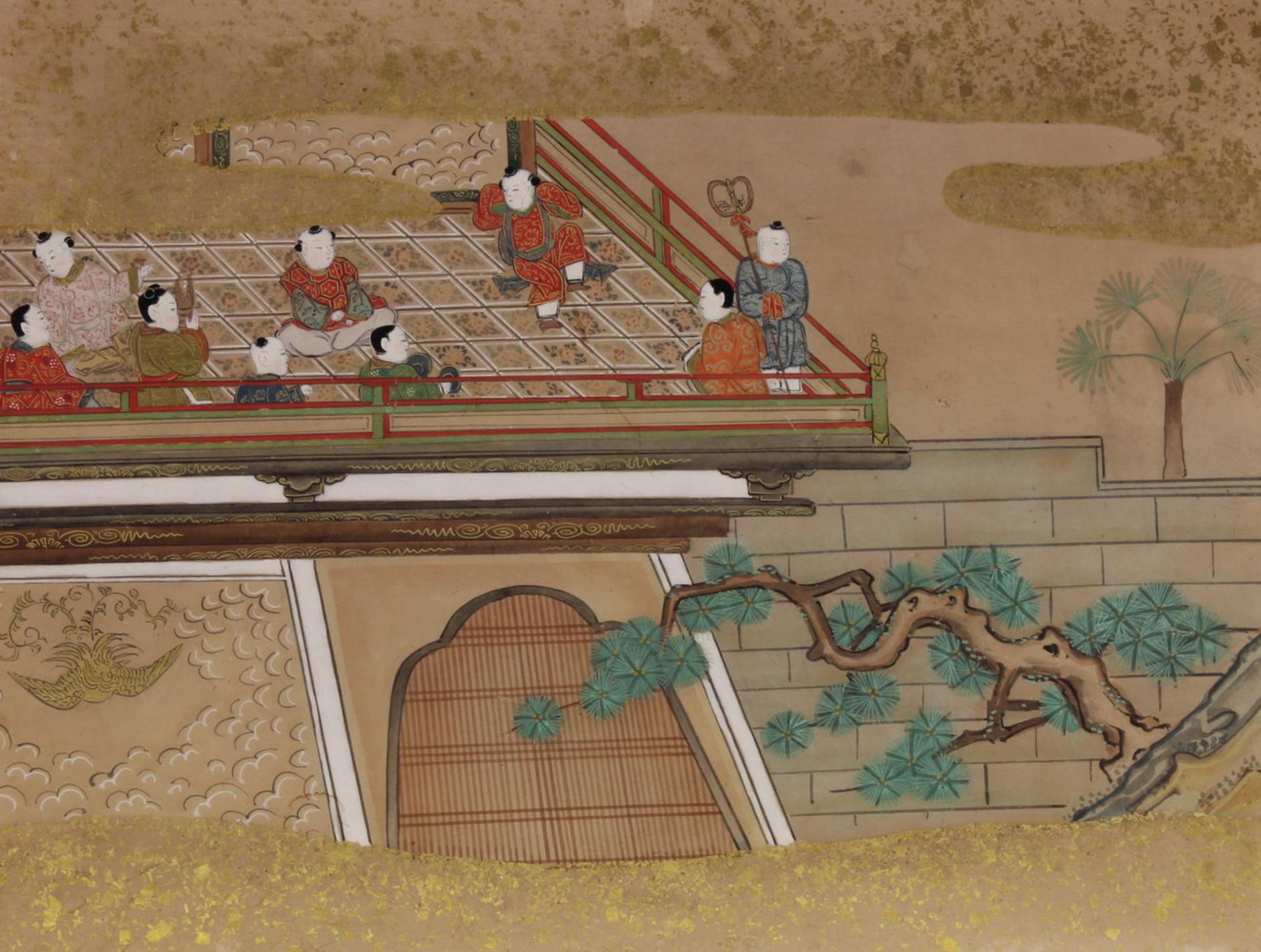 12 Malereien, "Figuren in Landschaft oder Palastanlage", Japan, spätes 19. Jh., Farbe und Gold auf - Bild 10 aus 12