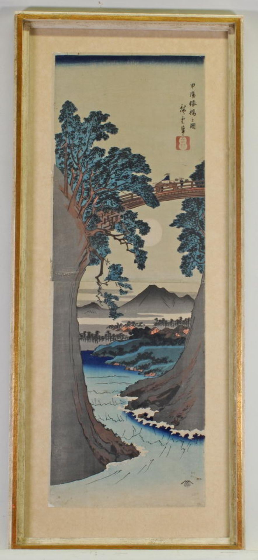 Farbholzschnitt, "Die Affenbrücke in der Provinz Kai", Japan, um 1912, Nachschnitt nach Utagawa Hi - Bild 2 aus 2