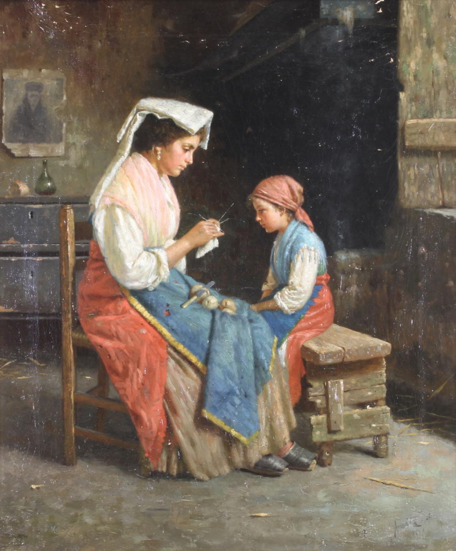 Genremaler (19. Jh.), "Nanna mt Schwesterchen", Öl auf Leinwand, bezeichnet rechts unten Anselm Fe