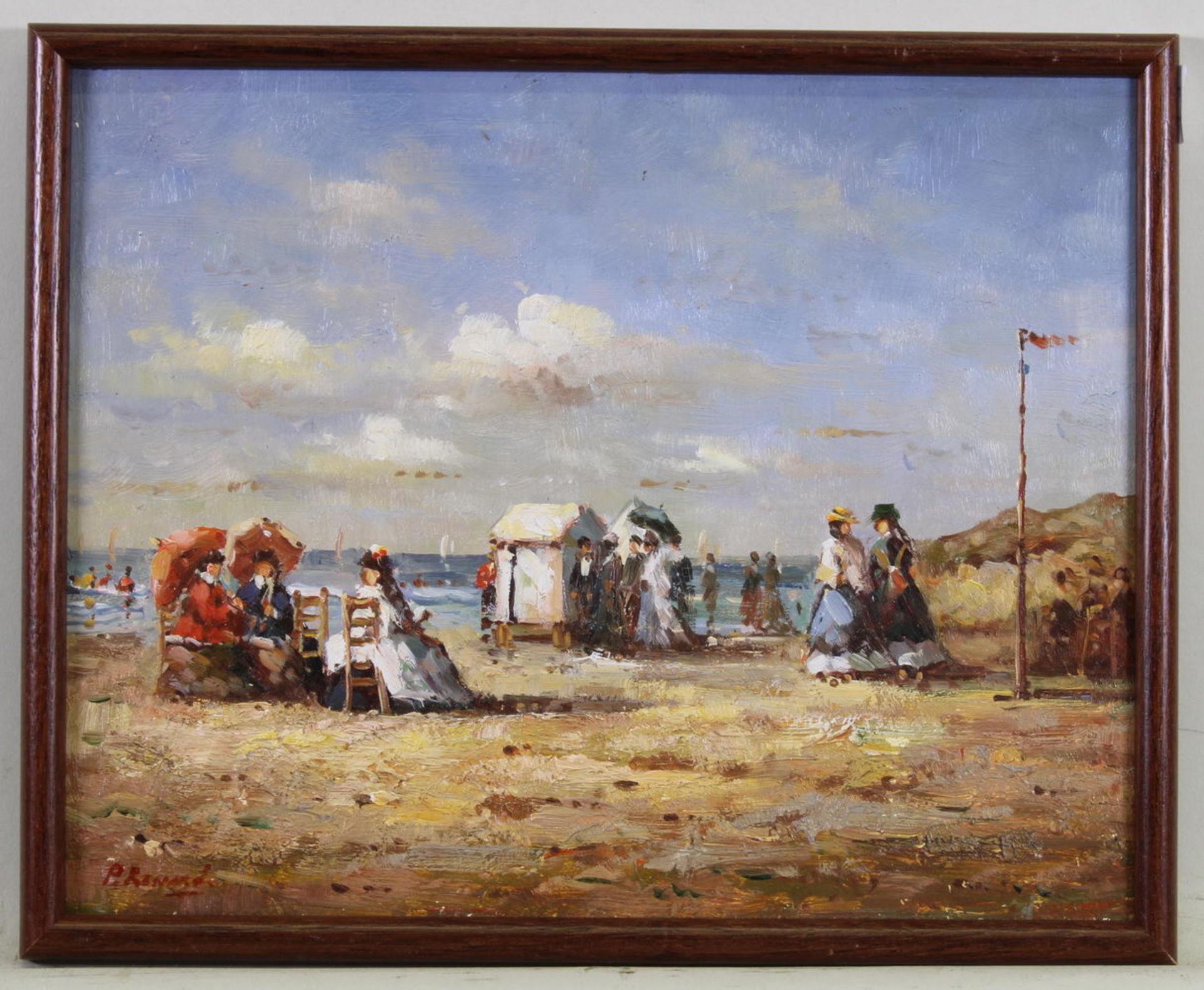 Renard, P. (20. Jh.), "Nachmittag am Strand", Öl auf Sperrholz, signiert links unten P. Renard, 20 - Image 2 of 3