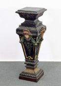 Säule, 2. Hälfte 19. Jh., Terracotta, schwarzgrundig, goldfarbig und polychrom appliziert, reich