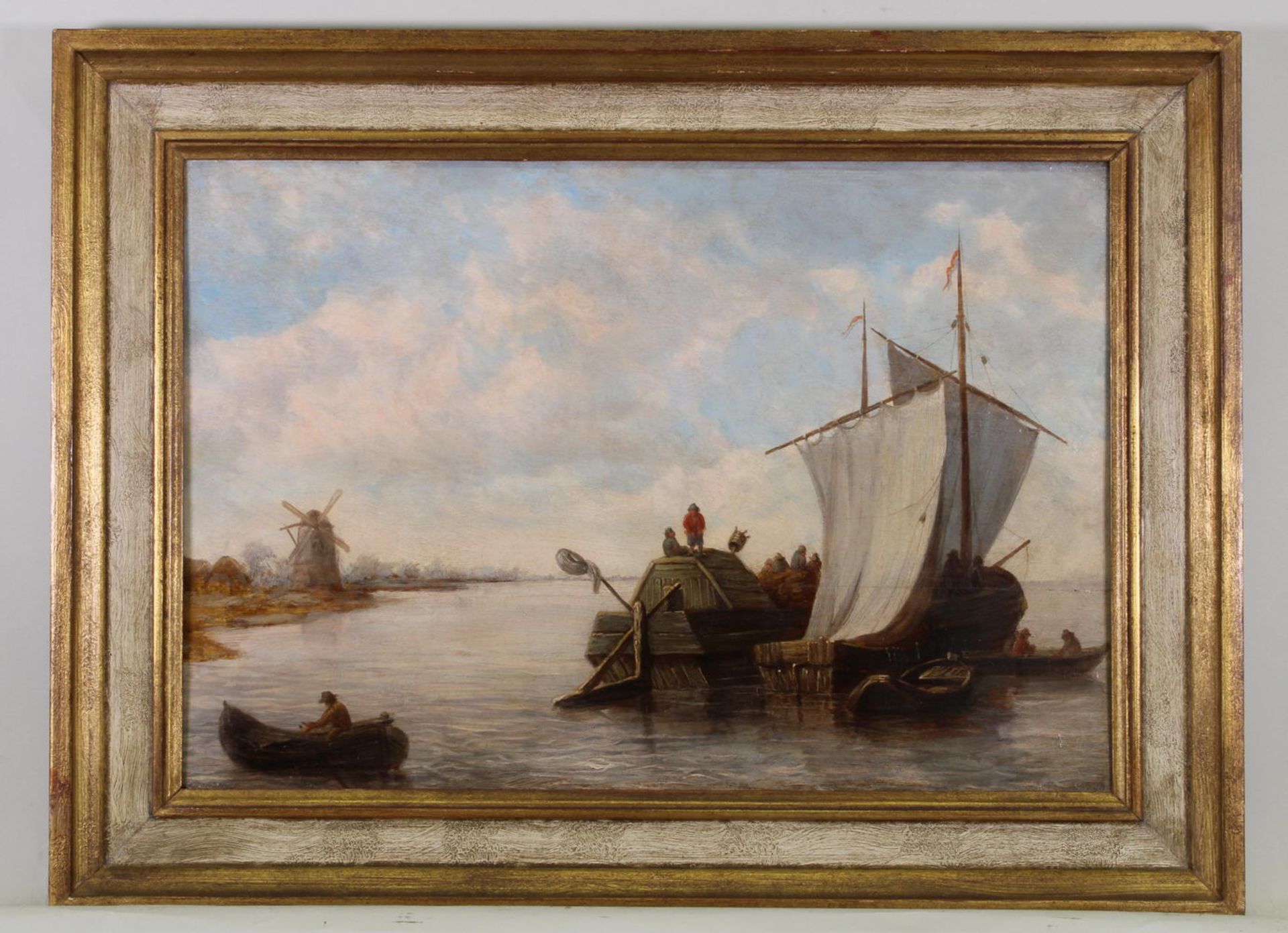 Niederländischer Meister (17. Jh.), "Schiffe auf einem holländischen Kanal", Öl auf Holz, 33 x 4 - Image 2 of 3