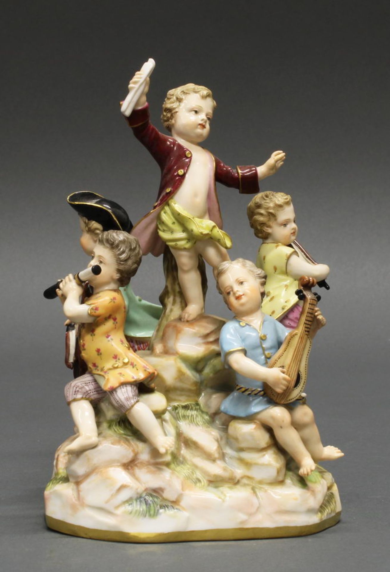 Porzellangruppe, "Musizierende Amoretten", Meissen, Schwertermarke, 1850-1924, 2. Wahl, Modellnumme