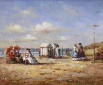 Renard, P. (20. Jh.), "Nachmittag am Strand", Öl auf Sperrholz, signiert links unten P. Renard, 20