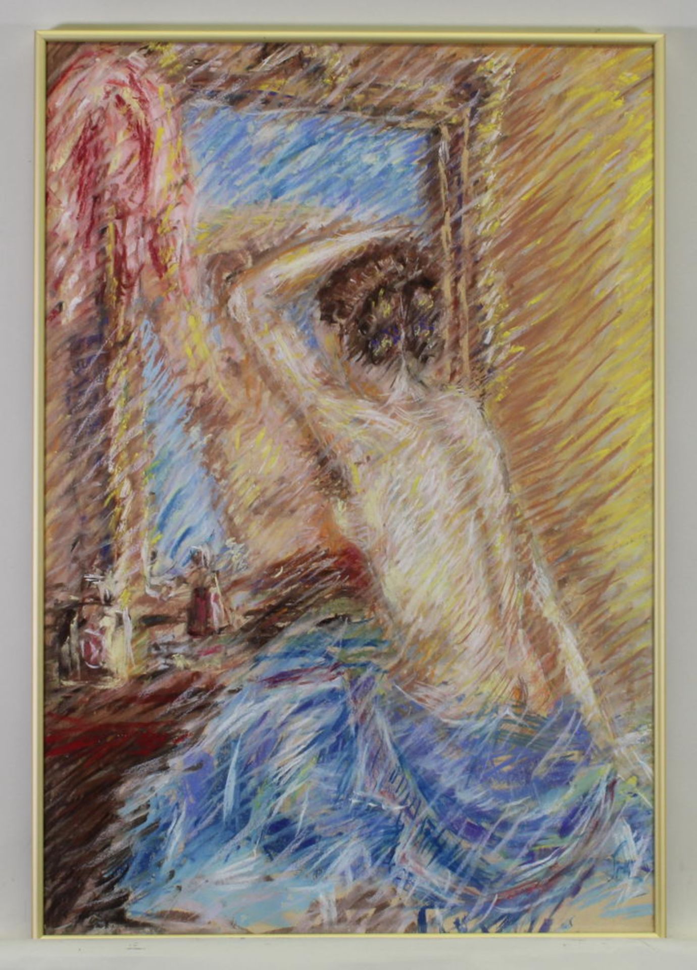 Genremaler (20. Jh.), "Dame vor dem Spiegel", Pastellzeichnung, undeutlich monogrammiert oder signi - Image 2 of 2