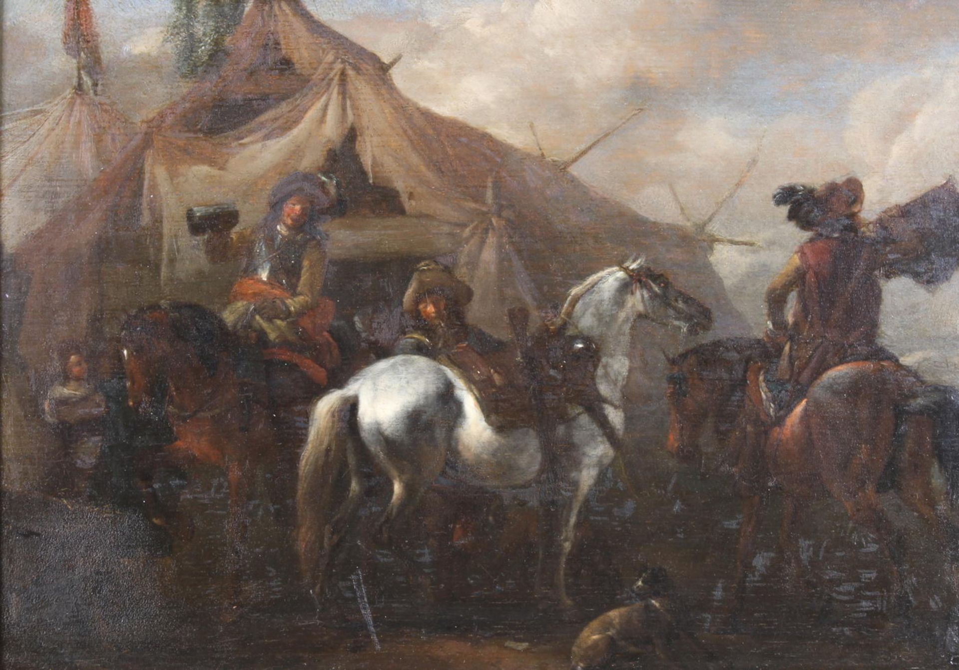 Wouwerman, Philips (Haarlem 1619 - 1668 ebenda), Umkreis, "Soldaten mit Pferden vor einem Feldlager