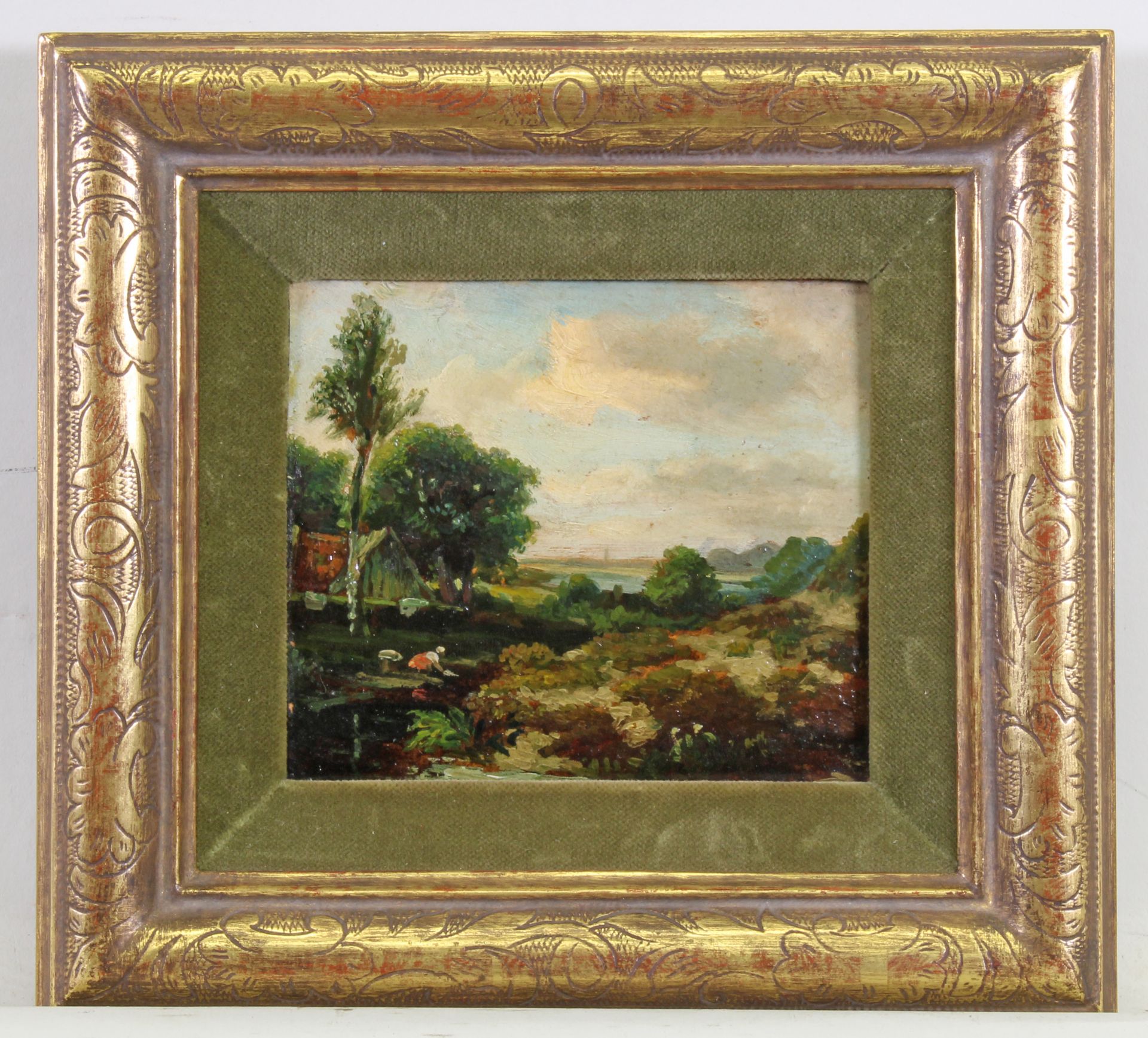Landschaftsmaler (19. Jh.), "Idyllische Sommerlandschaft", Öl auf Karton, auf Holz, 10.5 x 12 cm - Image 2 of 4