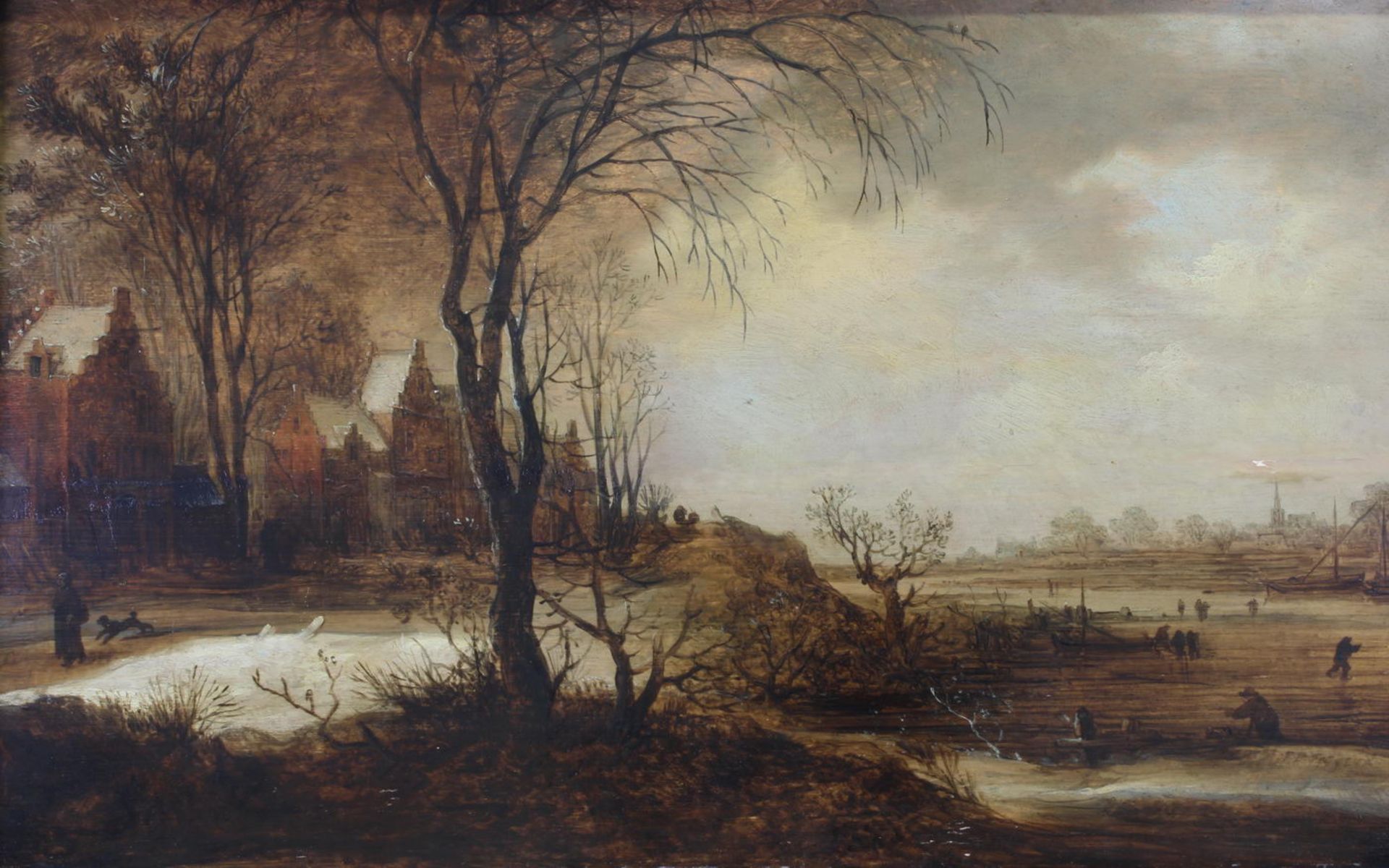 Momper, Frans de (1603 Antwerpen - 1660 ebenda), zugeschrieben, "Dorf an winterlicher Flusslandscha