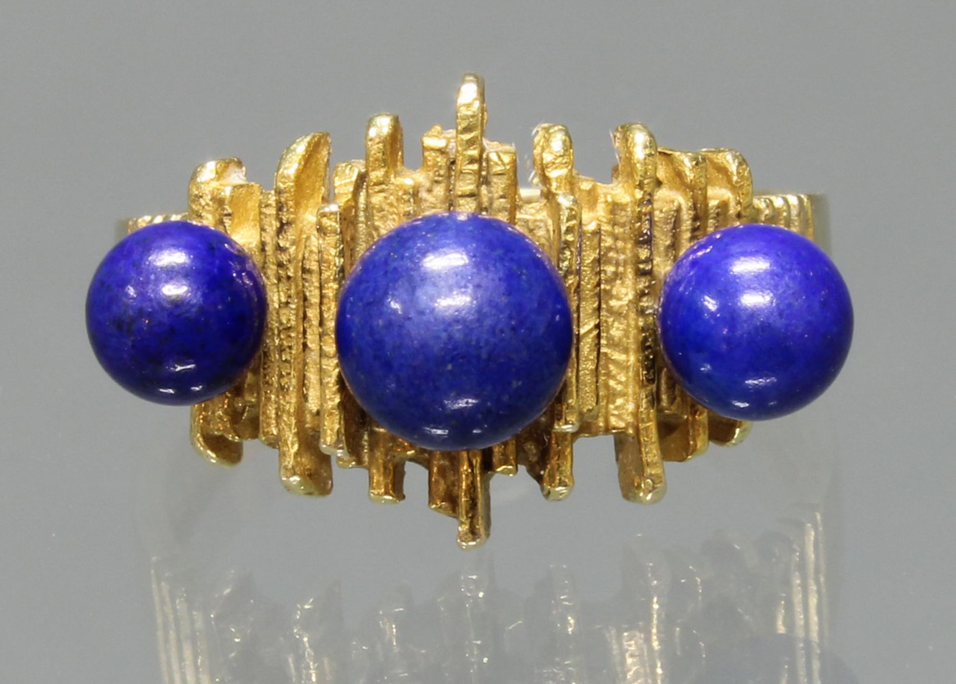 Ring, GG 585, 3 Lapislazuli-Kugeln, 6 g, RM 17.5