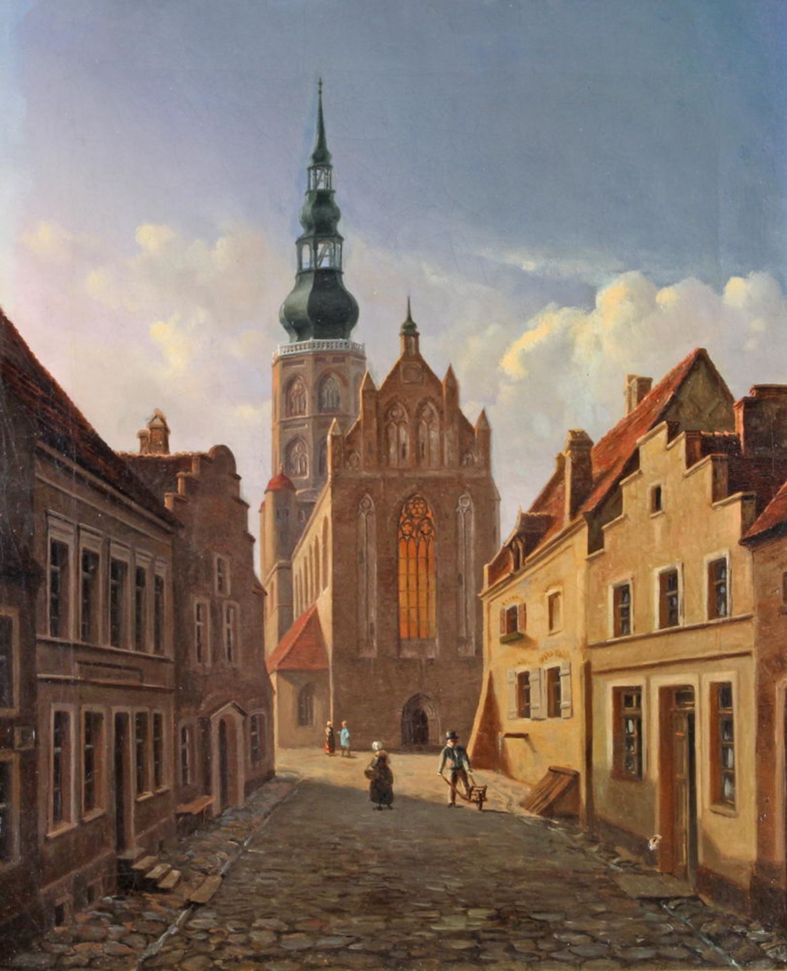 Kämmerling, H. (deutscher Architekturmaler des 19. Jh.), "Altstadtstraße mit Personenstaffage", Öl