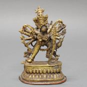 Figur, "Chakrasamvara", Tibet/Nepal, 20. Jh., Messingbronze, Yidam, seine Gefährtin umarmend, tram