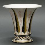 Vase, KPM Berlin, Trompetenform, Lanzettblattdekor, schwarz, golden und eisenrot, Art Deco-Entwurf