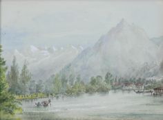 Englischer Maler (2. Hälfte 19. Jh.), "Partie am Thunersee", Aquarell mit Gouache auf Papier, unte