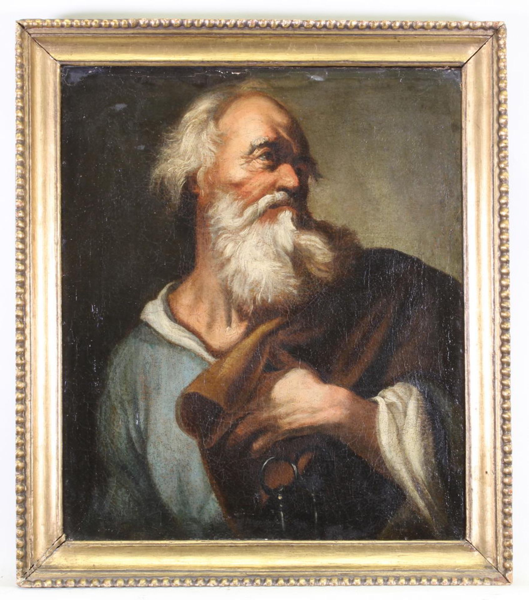 Sakralmaler (17./18. Jh.), "Hl. Petrus", Öl auf Leinwand, doubliert, 47 x 40 cm, Farbauf- und -abb - Image 2 of 3