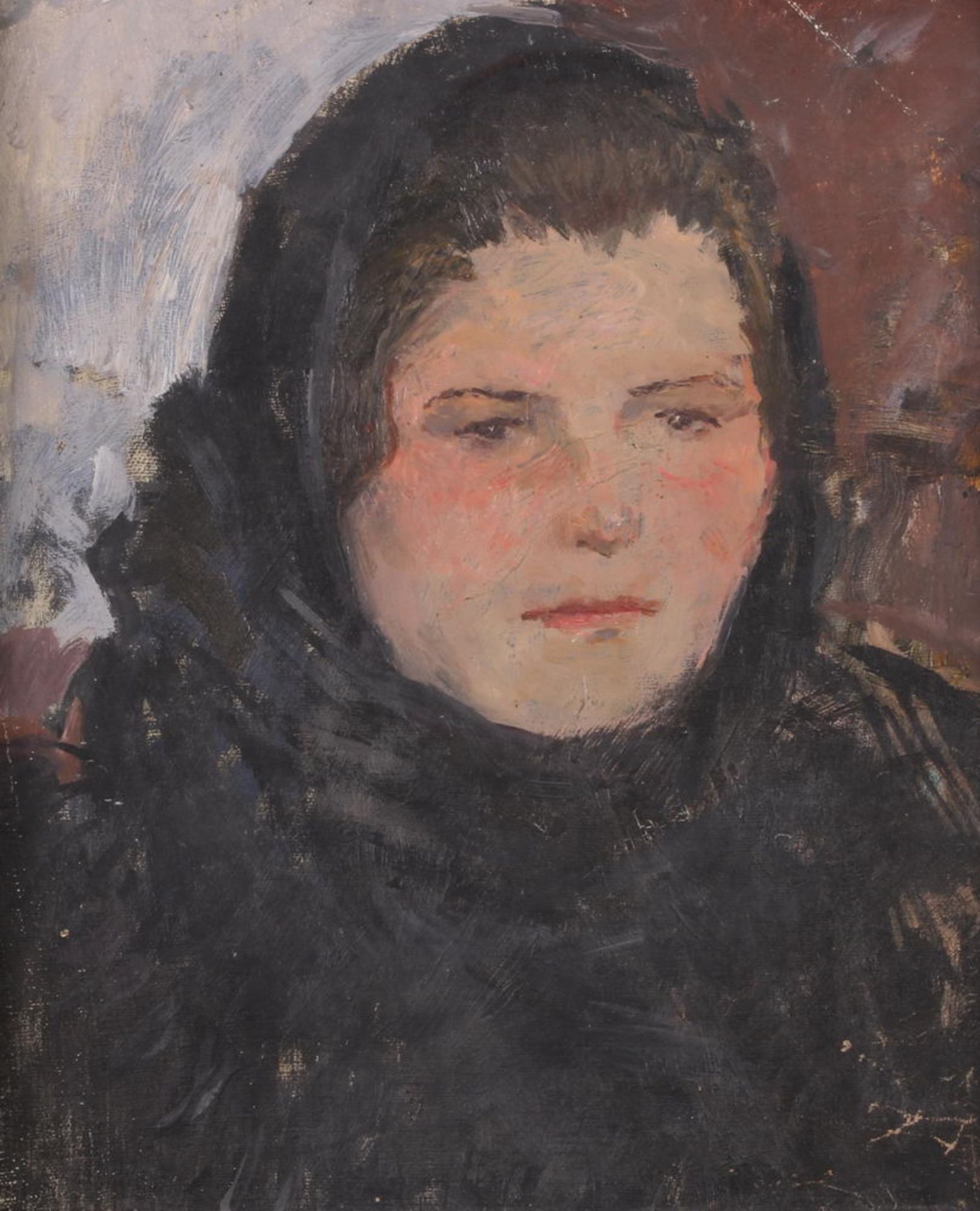 Kalmakova, Olga (1905 - 1999, russische Künstlerin), "Porträt einer jungen Dame", Öl auf Leinwan