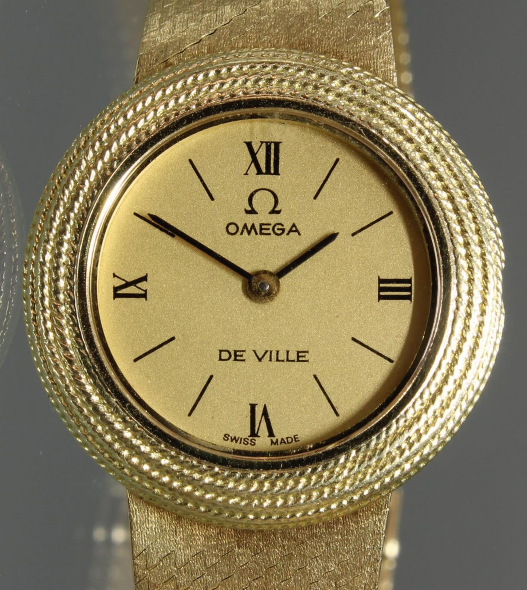 Damenarmbanduhr, Omega De Ville, GG 585, Handaufzug, goldfarbenes Zifferblatt, Strichindizes bzw. r - Image 2 of 2