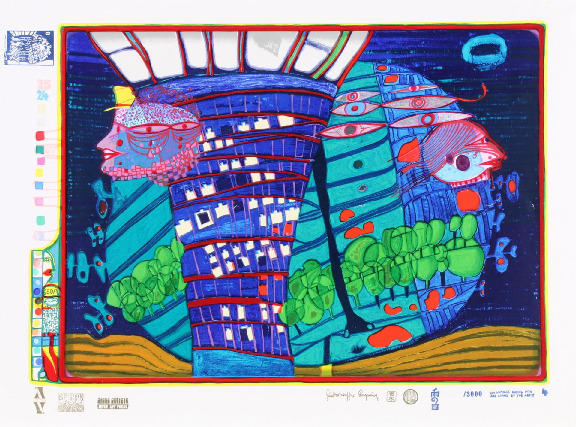 Hundertwasser, Friedensreich (1928 Wien - 2000), "Flucht ins All", Farbserigrafie auf Papier, numme