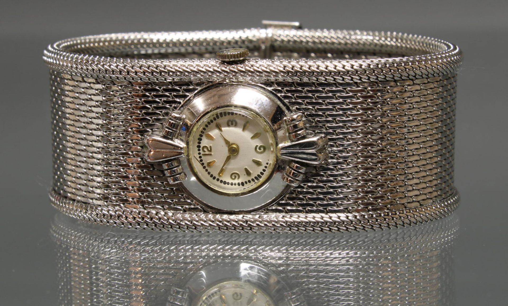 Uhrenarmband, WG 585, kleine Uhr mit Handaufzug, funktionstüchtig (ohne Gewähr), 17 cm lang, 68 g